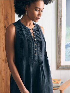 Faherty Black Linen Isha Sleeveless Dress with Pockets Unworn